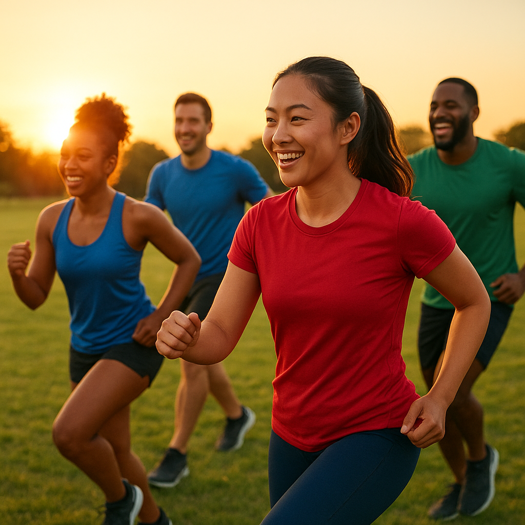 group training session at sunset